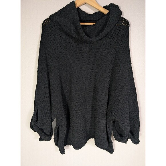 NWOT POL Chunky Knit Oversized Distress Black Turtleneck Cowl Sweater Size M N91 - Picture 1 of 8